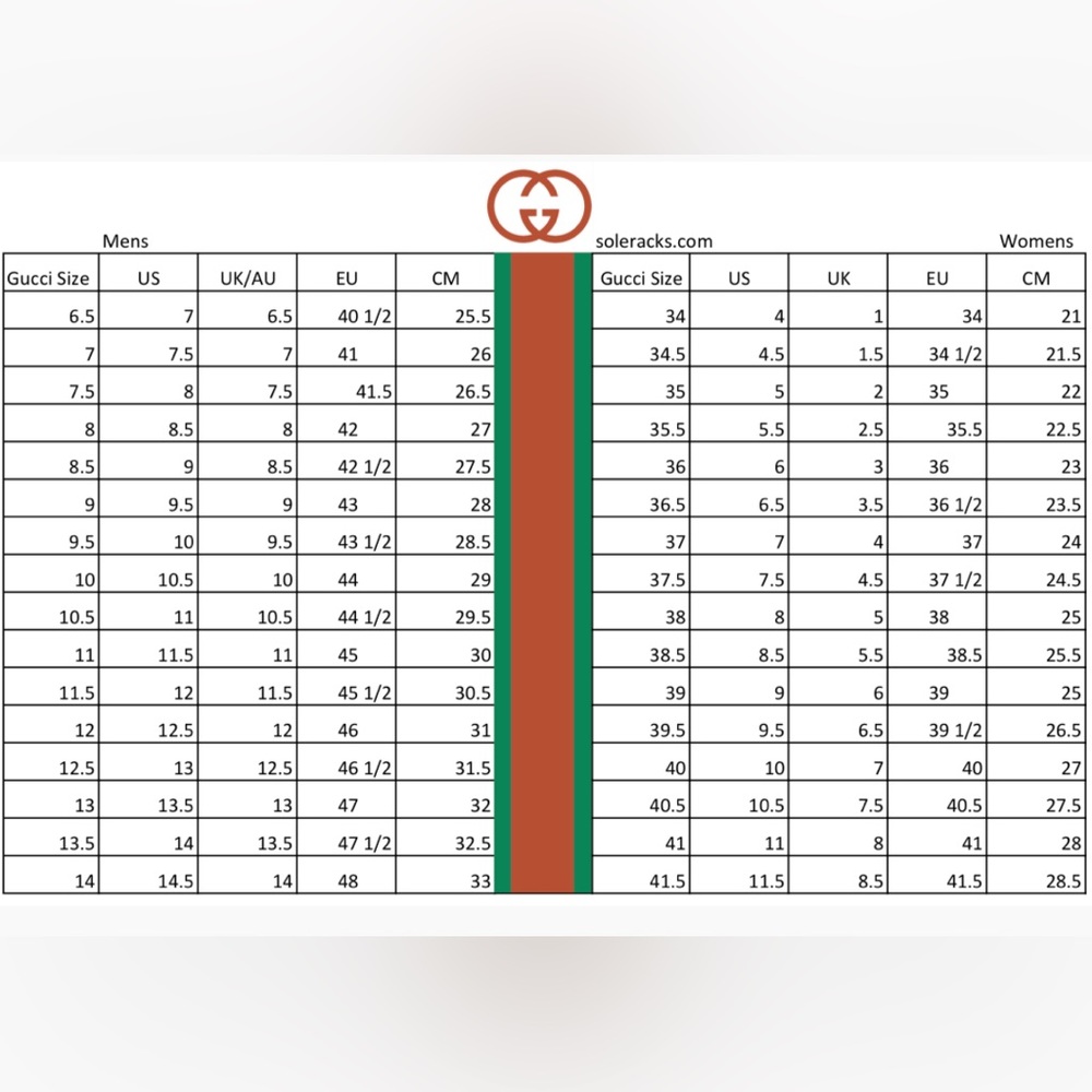 Gucci Shoes Size Chart/ sizing guide